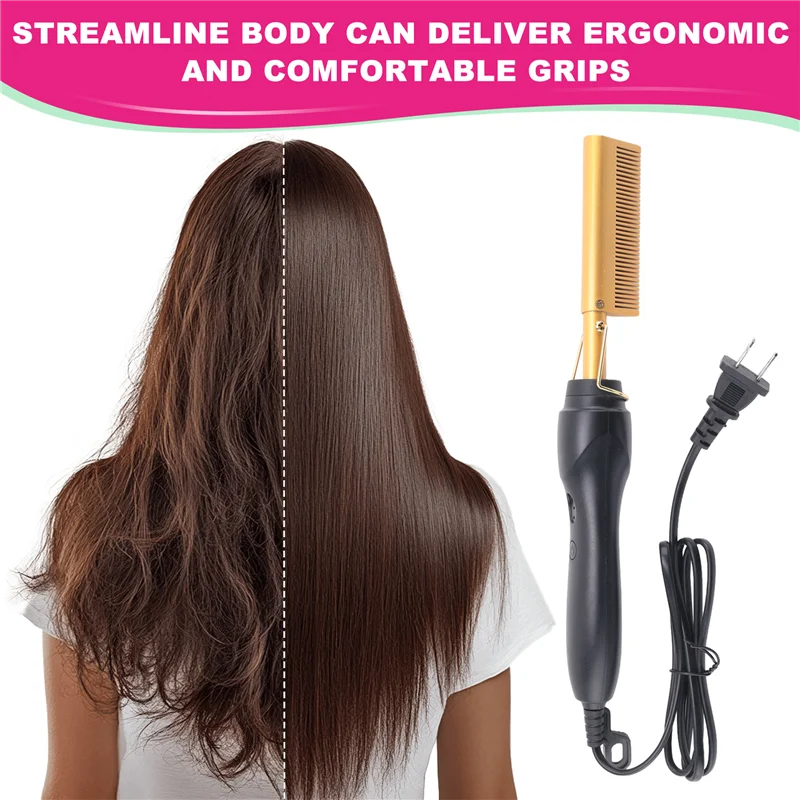 B06B-Hair Straightener Comb Wet&Dry Hair Straightener Curling Iron Household Electric Comb 3In1 Straight Curling Comb