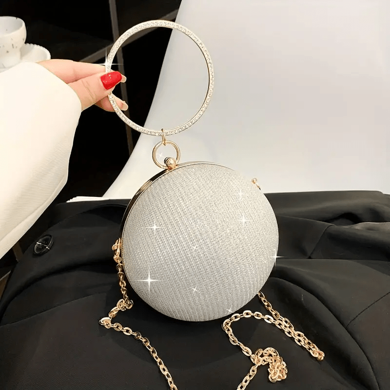 Light Luxury Spherical Bag Fashionable Versatile Round Ball Handbag, Shiny Evening Clutch, Women'S Classic Party Tote for Carnival Music Festival