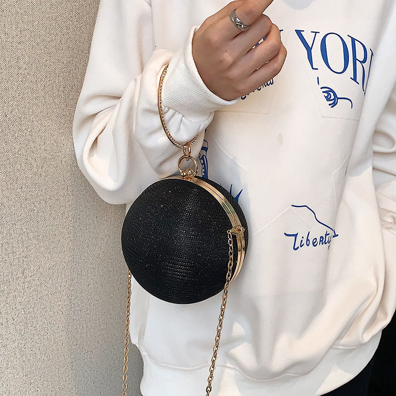 Light Luxury Spherical Bag Fashionable Versatile Round Ball Handbag, Shiny Evening Clutch, Women'S Classic Party Tote for Carnival Music Festival