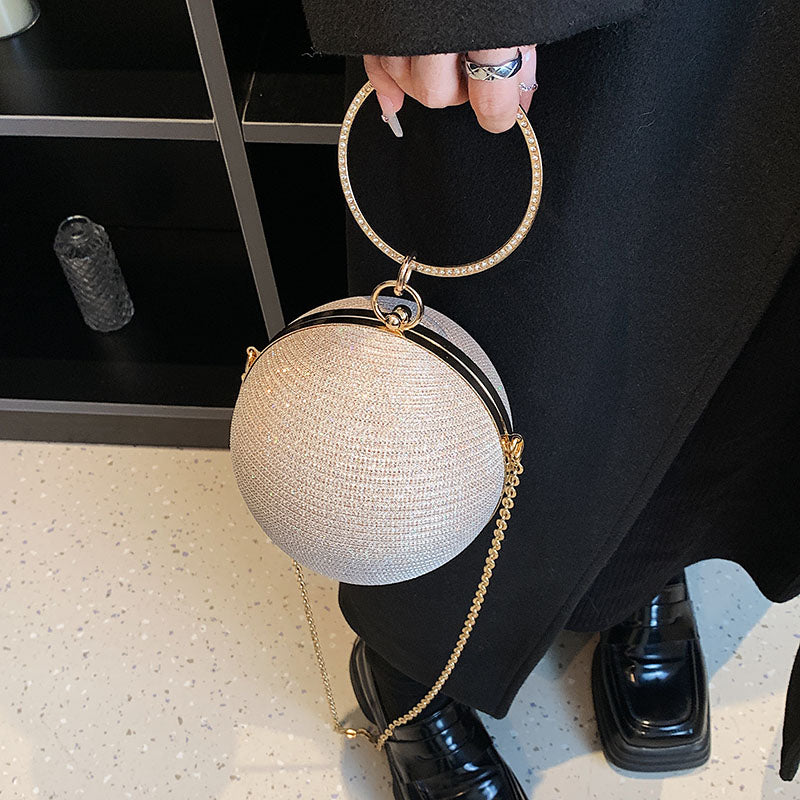Light Luxury Spherical Bag Fashionable Versatile Round Ball Handbag, Shiny Evening Clutch, Women'S Classic Party Tote for Carnival Music Festival