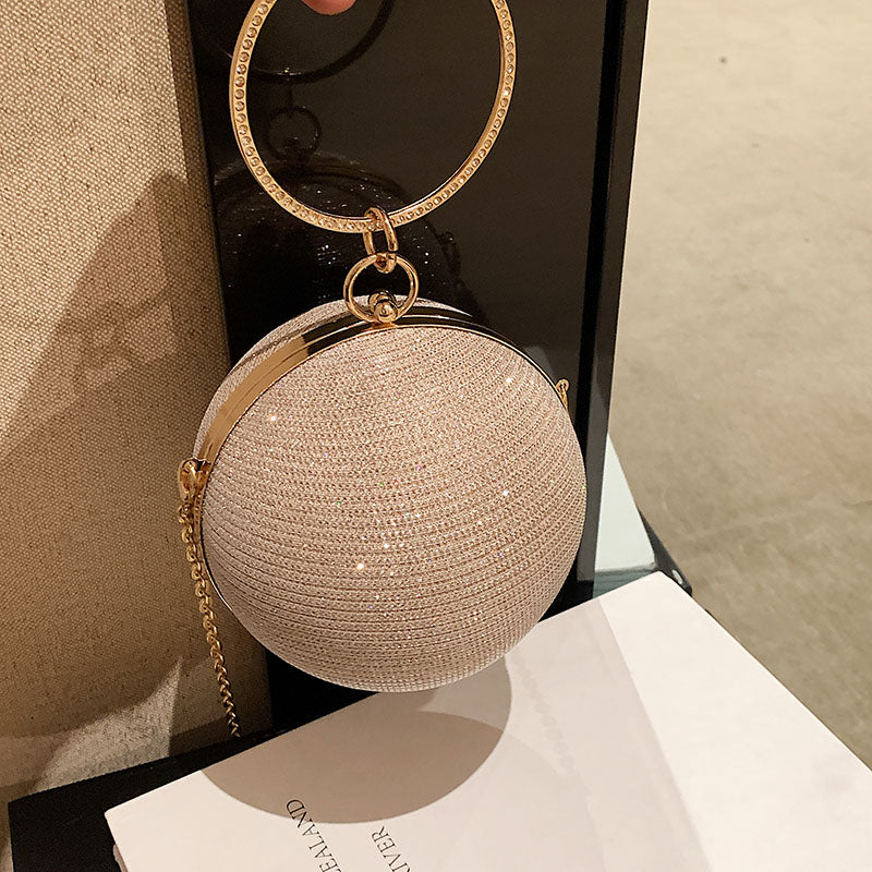 Light Luxury Spherical Bag Fashionable Versatile Round Ball Handbag, Shiny Evening Clutch, Women'S Classic Party Tote for Carnival Music Festival