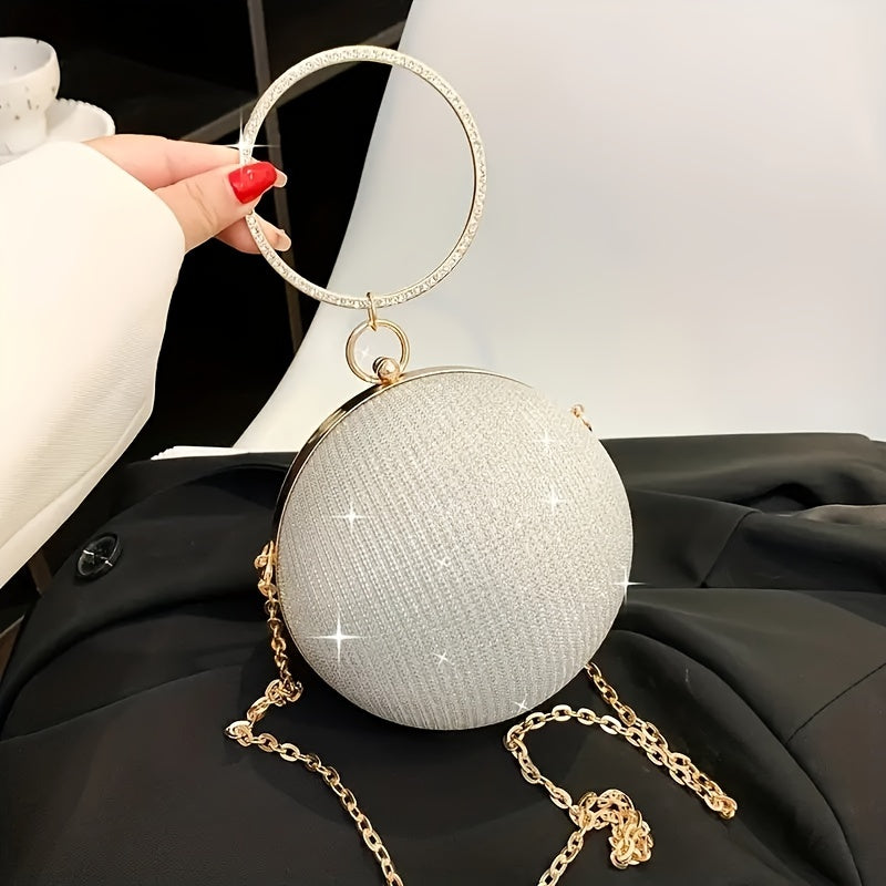 Light Luxury Spherical Bag Fashionable Versatile Round Ball Handbag, Shiny Evening Clutch, Women'S Classic Party Tote for Carnival Music Festival