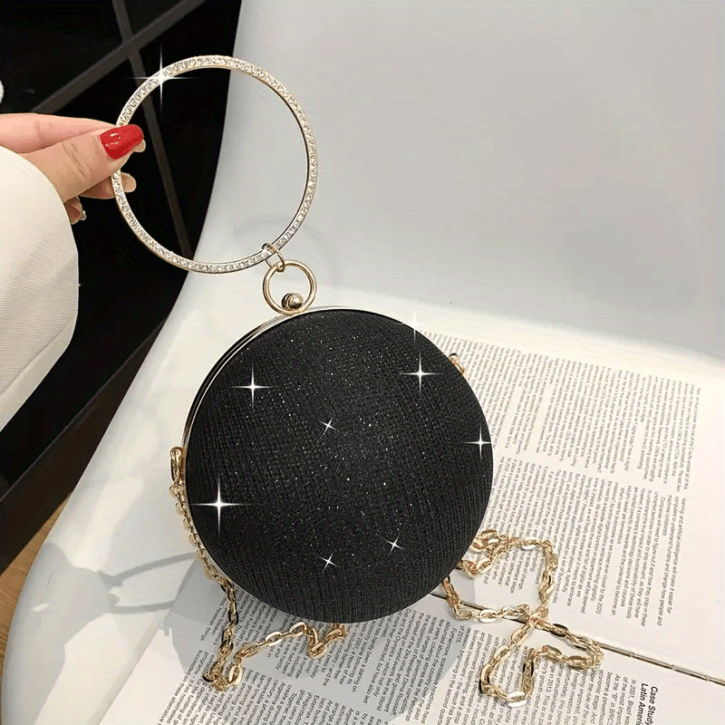 Light Luxury Spherical Bag Fashionable Versatile Round Ball Handbag, Shiny Evening Clutch, Women'S Classic Party Tote for Carnival Music Festival