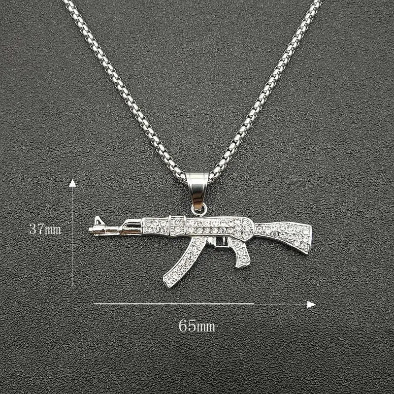 Trendy New Stainless Steel Iced Out Uzi Gun Pendant Gold Necklace Men Hip Hop 18K Gold Plated CZ AK47 Pistol Gun Charm Jewelry