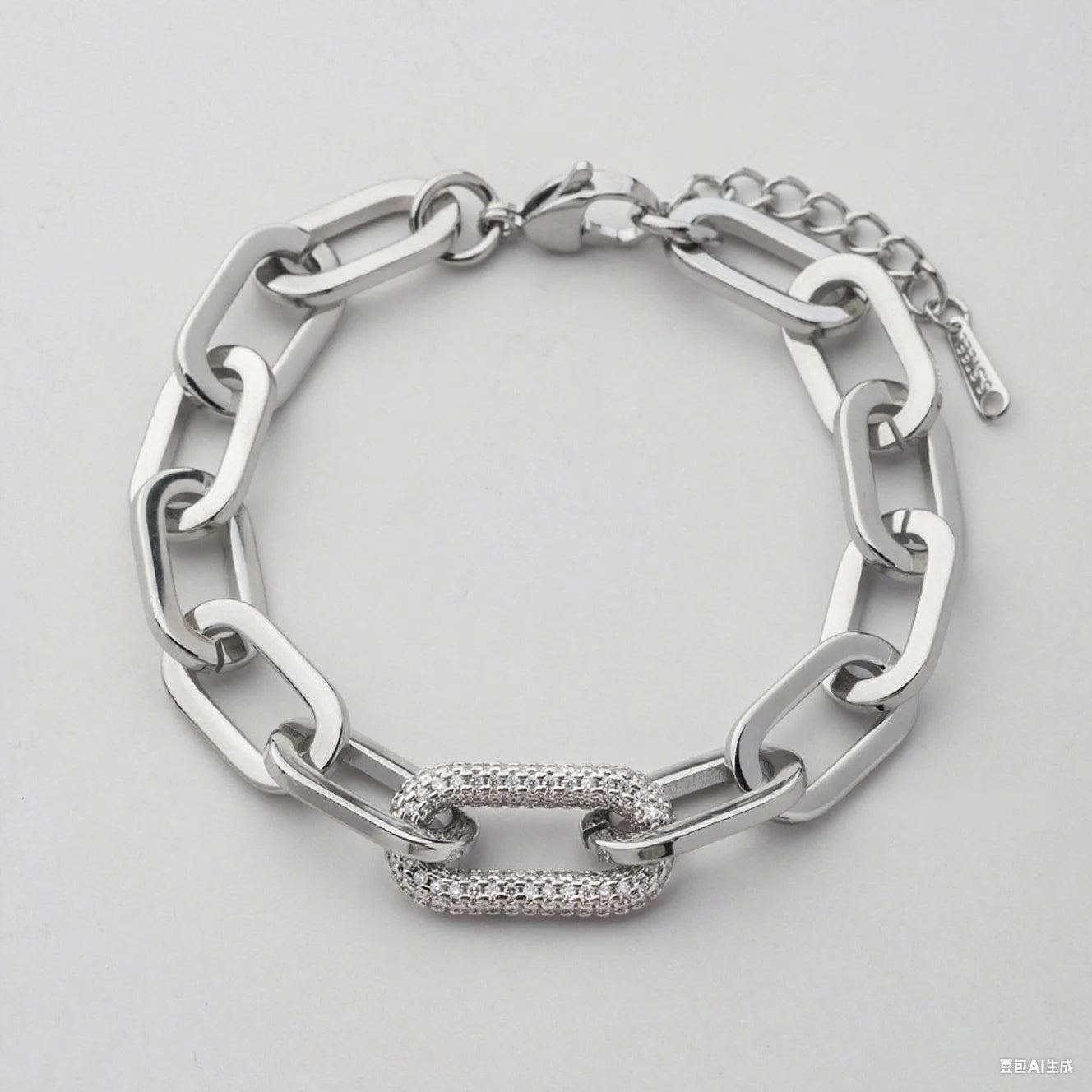 European American 18K Gold Plated Handmade Thick Chain Bracelet Full Diamond Oval Charm Link Trendy Exquisite Jewelry for Gift