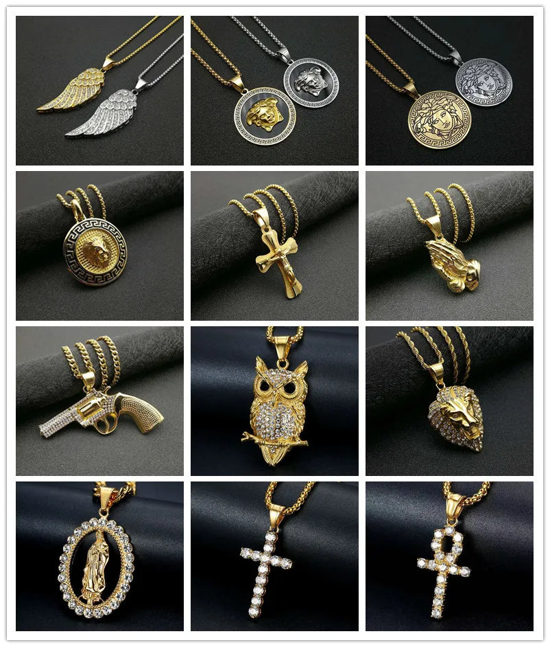 Trendy New Stainless Steel Iced Out Uzi Gun Pendant Gold Necklace Men Hip Hop 18K Gold Plated CZ AK47 Pistol Gun Charm Jewelry