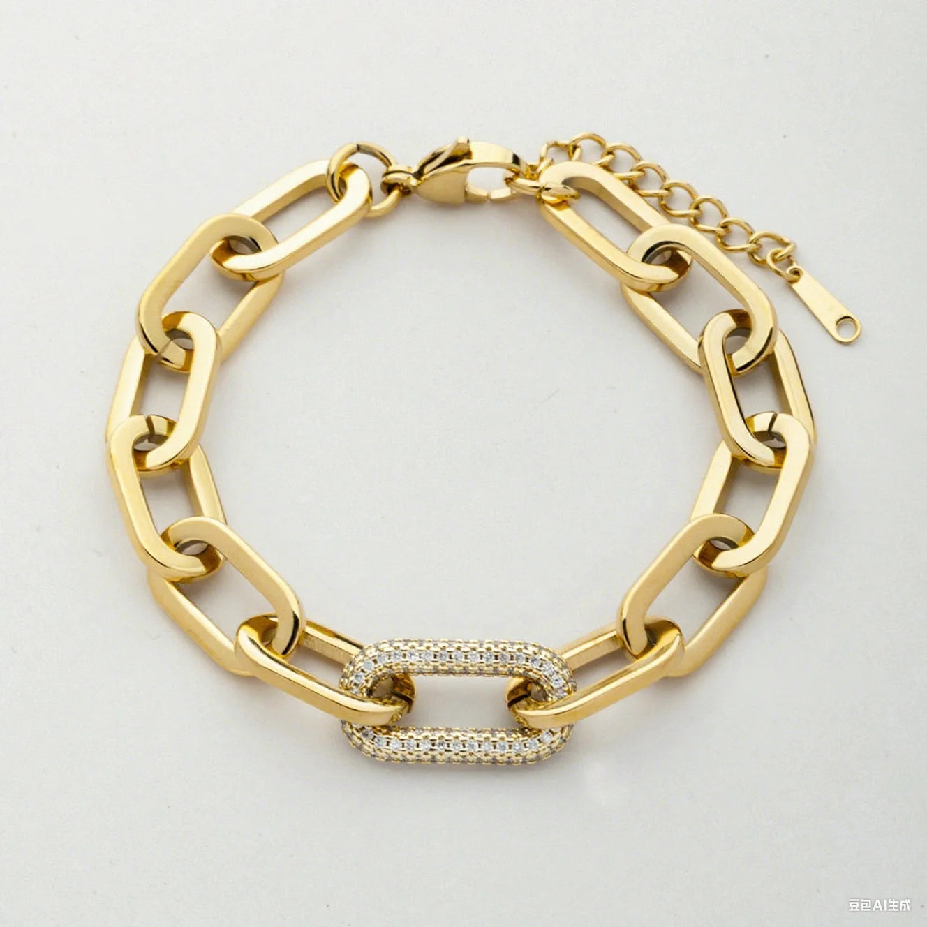 European American 18K Gold Plated Handmade Thick Chain Bracelet Full Diamond Oval Charm Link Trendy Exquisite Jewelry for Gift