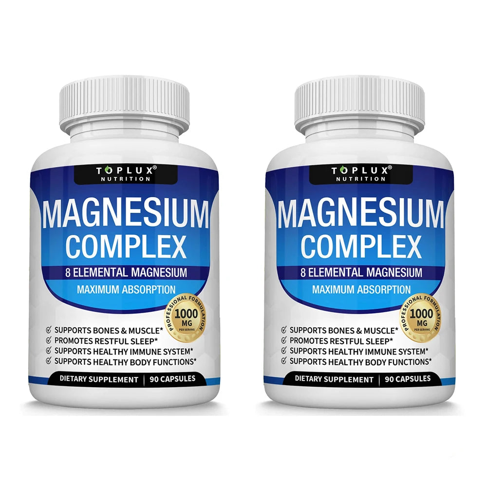 Magnesium Complex Supplement 8 Elemental 1000mg - Magnesium Glycinate, Citrate, Malate, Taurate for Bones, Muscles, Energy
