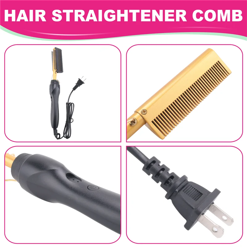 B06B-Hair Straightener Comb Wet&Dry Hair Straightener Curling Iron Household Electric Comb 3In1 Straight Curling Comb