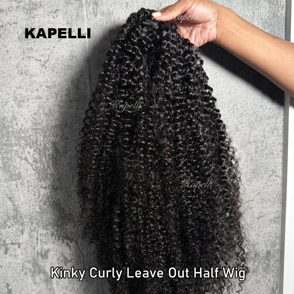 Half Wig Human Hair Kinky Curly Glueless Wig Human Hair Ready to Wear 3 IN 1 Half Wig With Drawstring 250 Density Curly Half Wig