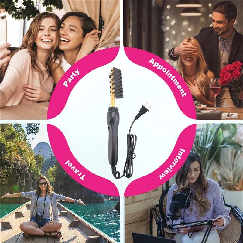 B06B-Hair Straightener Comb Wet&Dry Hair Straightener Curling Iron Household Electric Comb 3In1 Straight Curling Comb