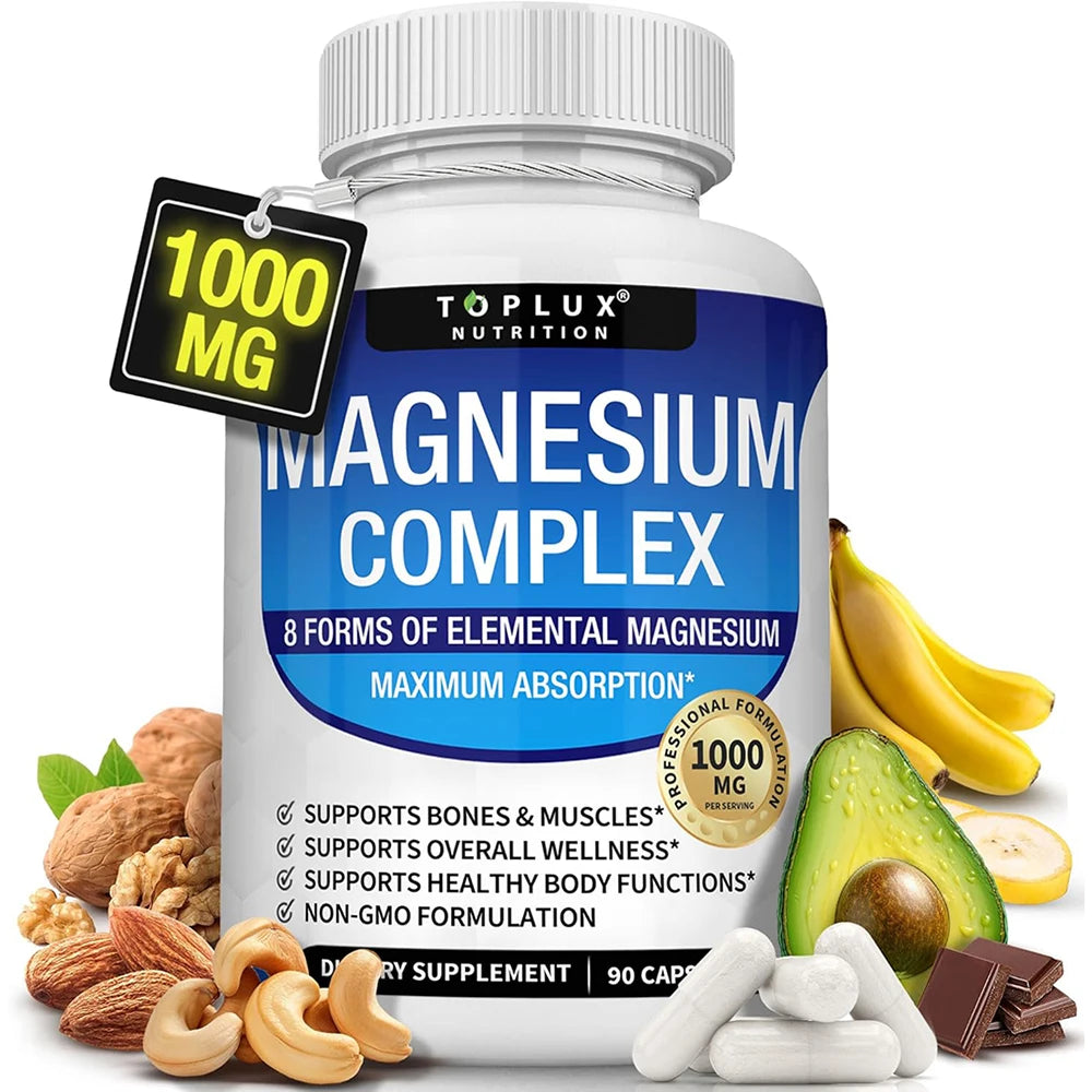 Magnesium Complex Supplement 8 Elemental 1000mg - Magnesium Glycinate, Citrate, Malate, Taurate for Bones, Muscles, Energy